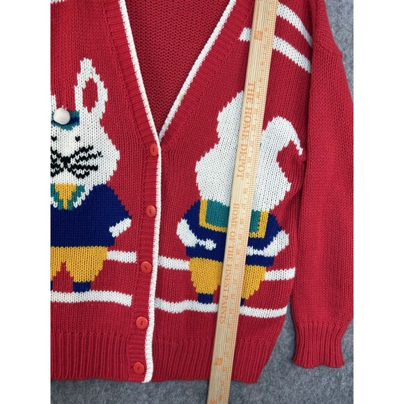 VTG Cheval Women’s Red Granny Cardigan Bunny Rabbit Grandma Easter Sweater Sz M - Picture 6 of 9